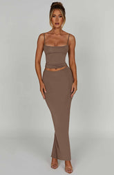 Yazmin Maxi Skirt - Mocha Skirt XS Babyboo Fashion Premium Exclusive Design