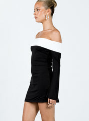Anya Long Sleeve Off Shoulder Mini Dress Black / White